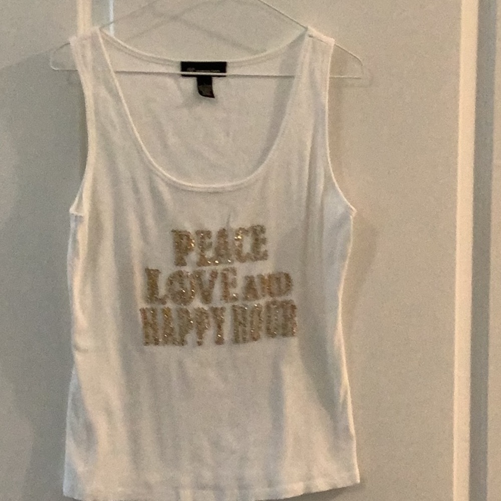 INC white tank top Peace Love and Happy Hour Large